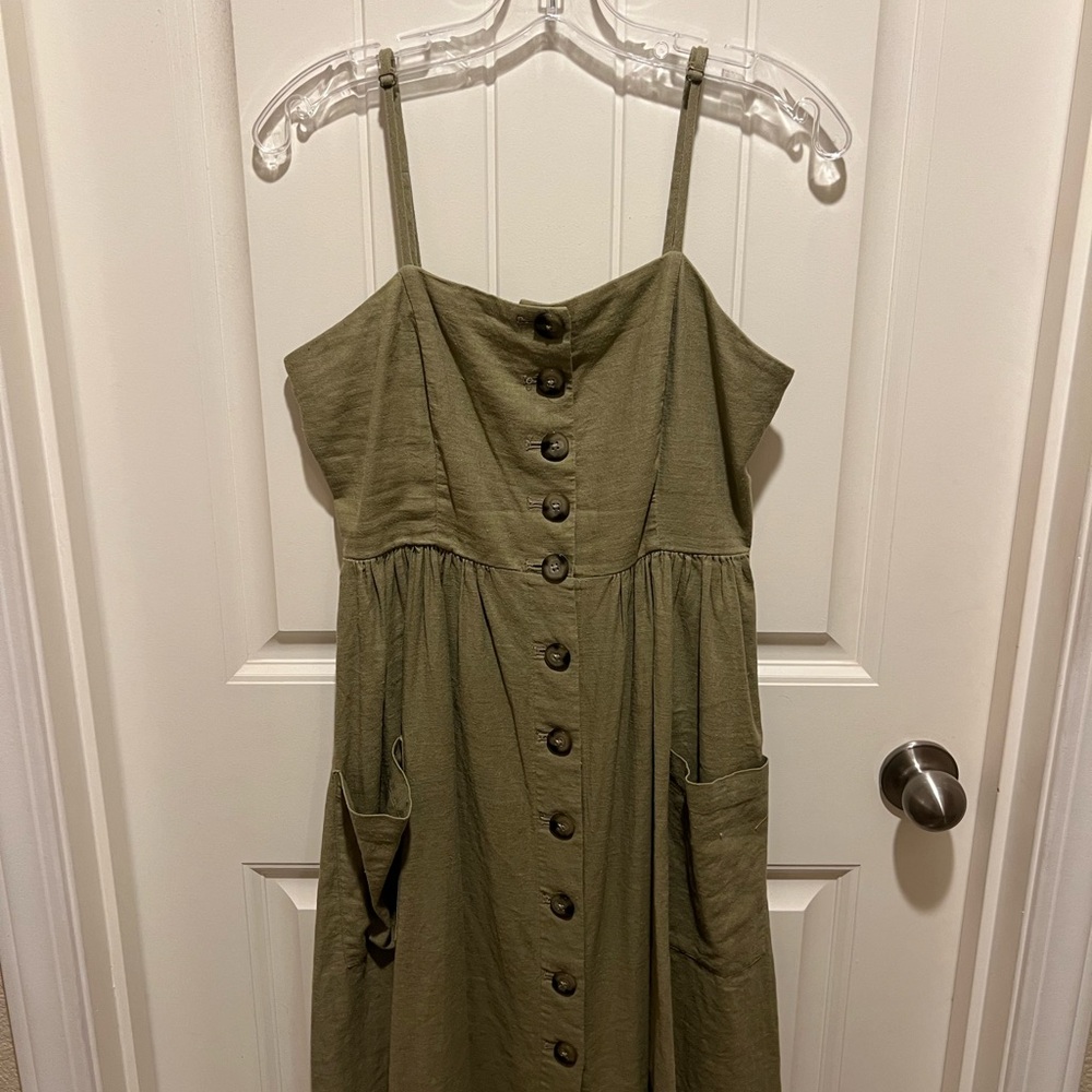 Olive Button-Down Midi Dress